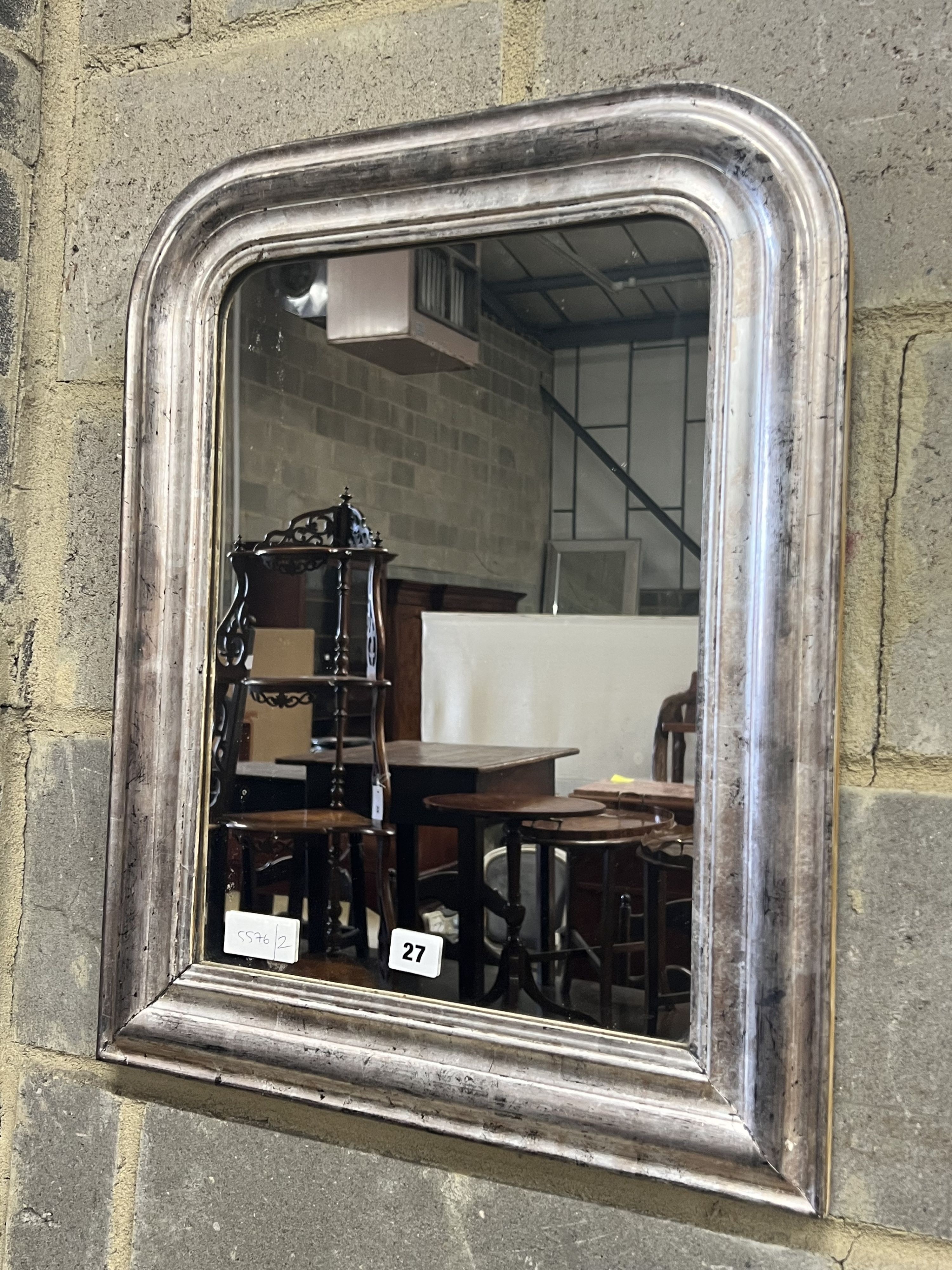 A 19th century French silvered frame wall mirror, width 46cm height 57cm